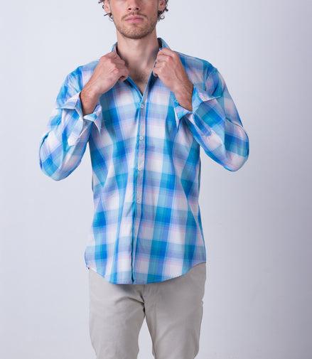 CAMISA CUADROS AZUL, ROSA Y BLANCO