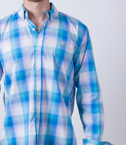 CAMISA CUADROS AZUL, ROSA Y BLANCO