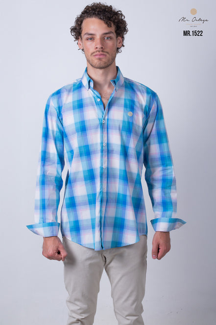 CAMISA CUADROS AZUL, ROSA Y BLANCO