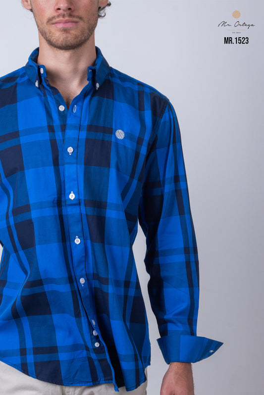 CAMISA CUADROS MARINO Y AZUL REY MANGA LARGA