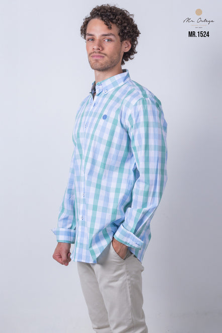 CAMISA CUADROS BLANCO, VERDE Y AZUL