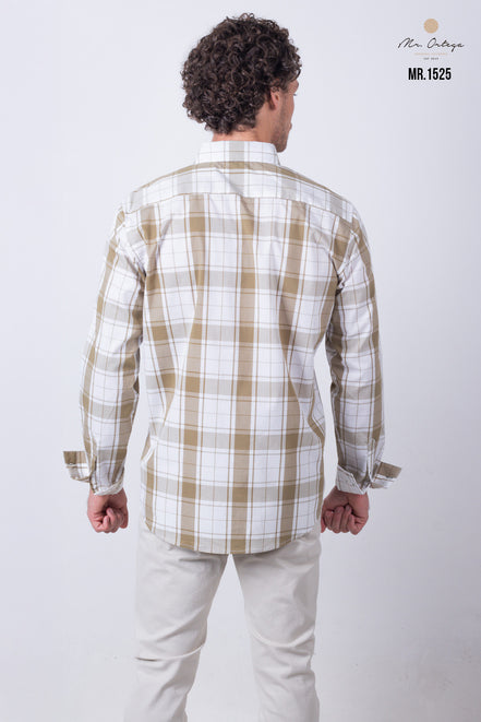 CAMISA CUADROS CAFE Y BLANCO