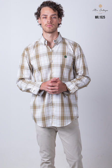 CAMISA CUADROS CAFE Y BLANCO