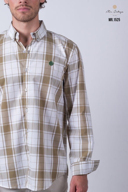 CAMISA CUADROS CAFE Y BLANCO