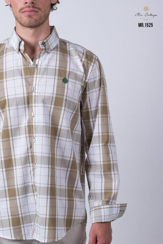CAMISA CUADROS KAKY & CAFÉ MANGA LARGA