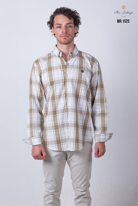 CAMISA CUADROS CAFE Y BLANCO