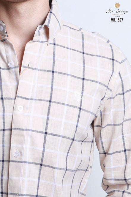 CAMISA BEIGE, AZUL Y BLANCO
