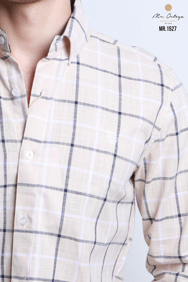 CAMISA BEIGE, AZUL Y BLANCO