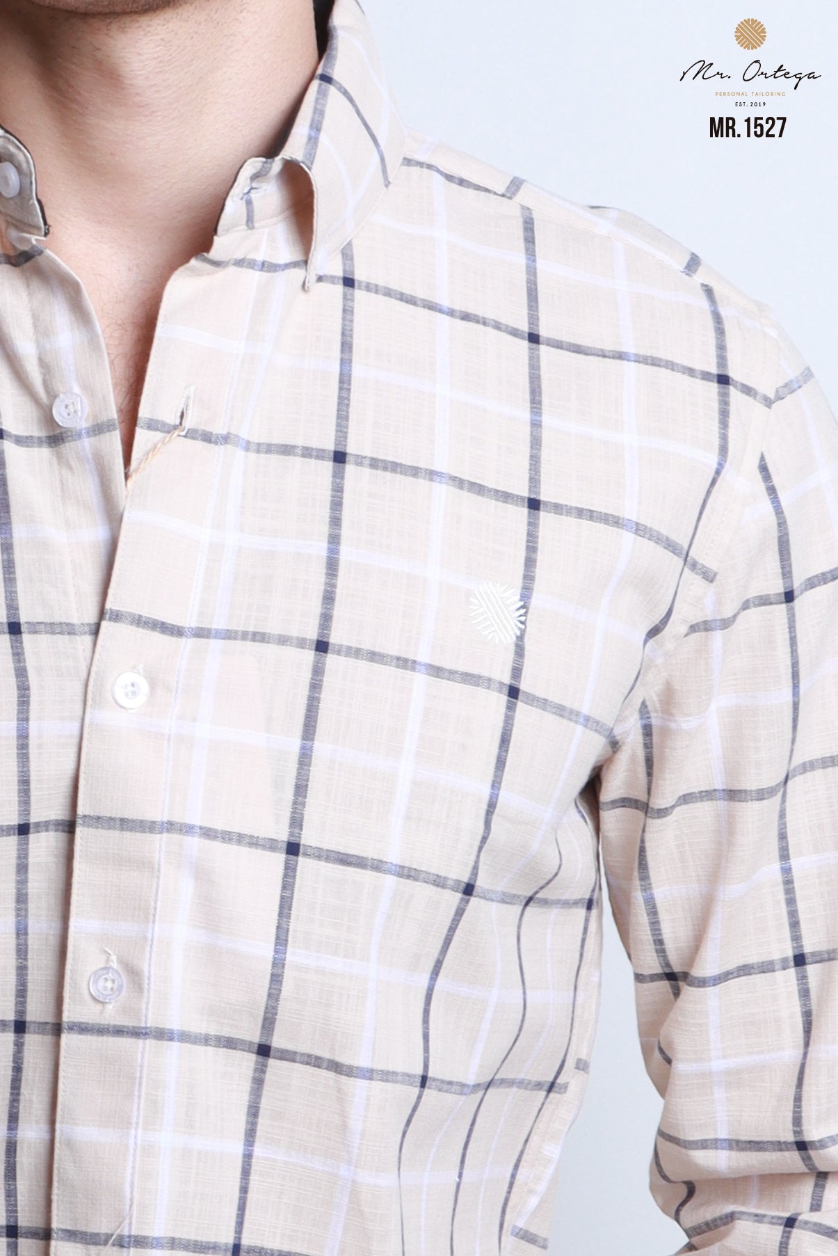 CAMISA BEIGE, AZUL Y BLANCO
