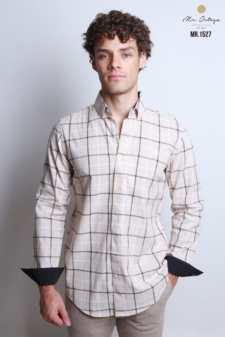 CAMISA BEIGE, AZUL Y BLANCO