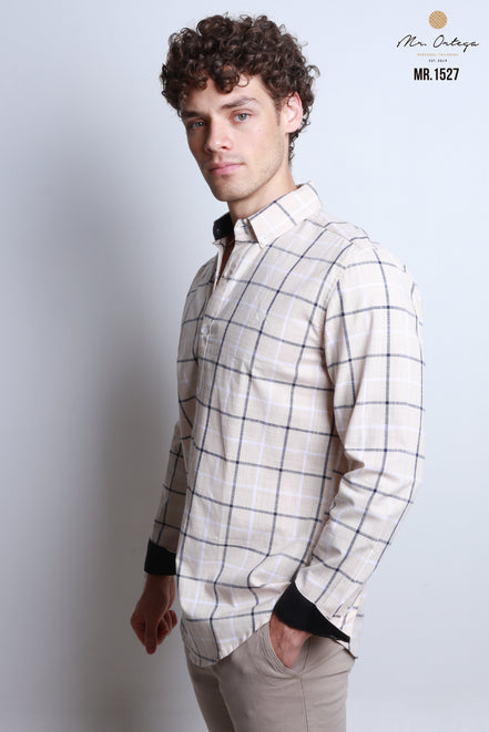 CAMISA BEIGE, AZUL Y BLANCO