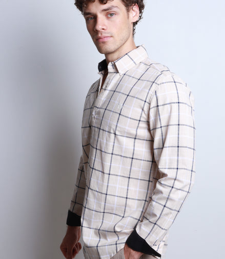 CAMISA BEIGE, AZUL Y BLANCO