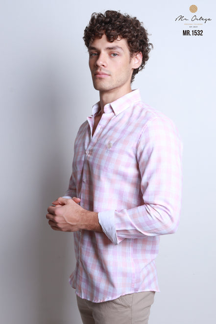 CAMISA CUADROS ROSA, CORAL Y BLANCO