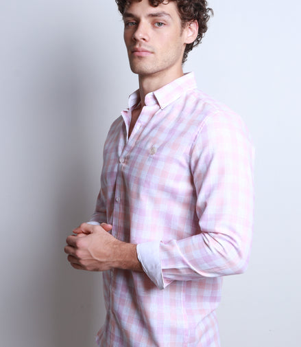 CAMISA CUADROS ROSA, CORAL Y BLANCO