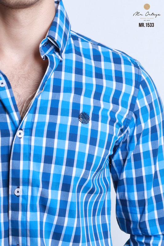CAMISAS CUADROS OXFORD BLANCO, CUADROS AZUL REY, MARINO Y BLANCO MANGA LARGA