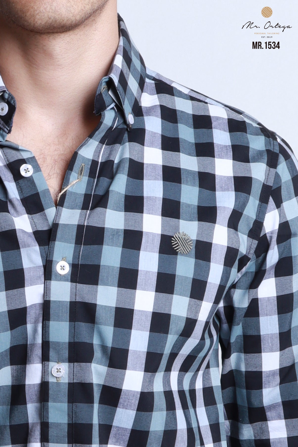 CAMISA CUADROS OXFORD, AZUL MARINO, CUADRO NEGRO, CELESTE Y BLANCO MANGA LARGA