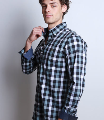 CAMISA CUADROS NEGRO, VERDE Y BLANCO