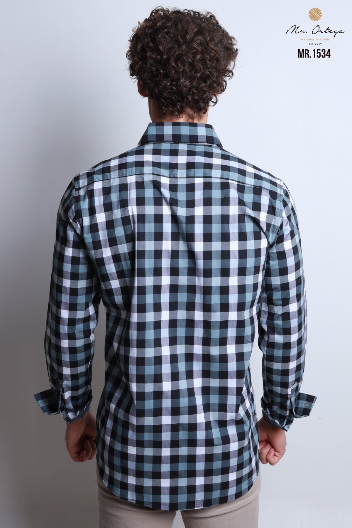 CAMISA CUADROS OXFORD, AZUL MARINO, CUADRO NEGRO, CELESTE Y BLANCO MANGA LARGA