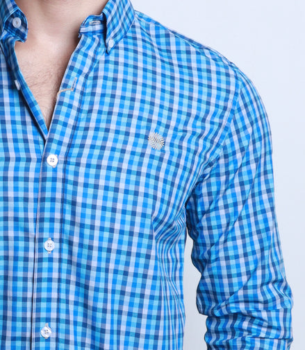 CAMISA AZUL REY, AZUL MARINO Y GRIS