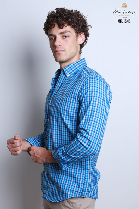 CAMISA CUADROS AZUL CIELO, REY, MARINO Y GRIS MANGA LARGA