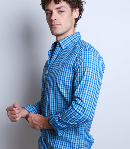 CAMISA AZUL REY, AZUL MARINO Y GRIS
