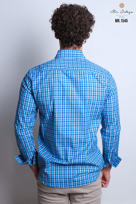 CAMISA AZUL REY, AZUL MARINO Y GRIS