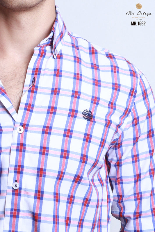 CAMISA CUADROS ROJO, MARINO, BASE BLANCA MANGA LARGA