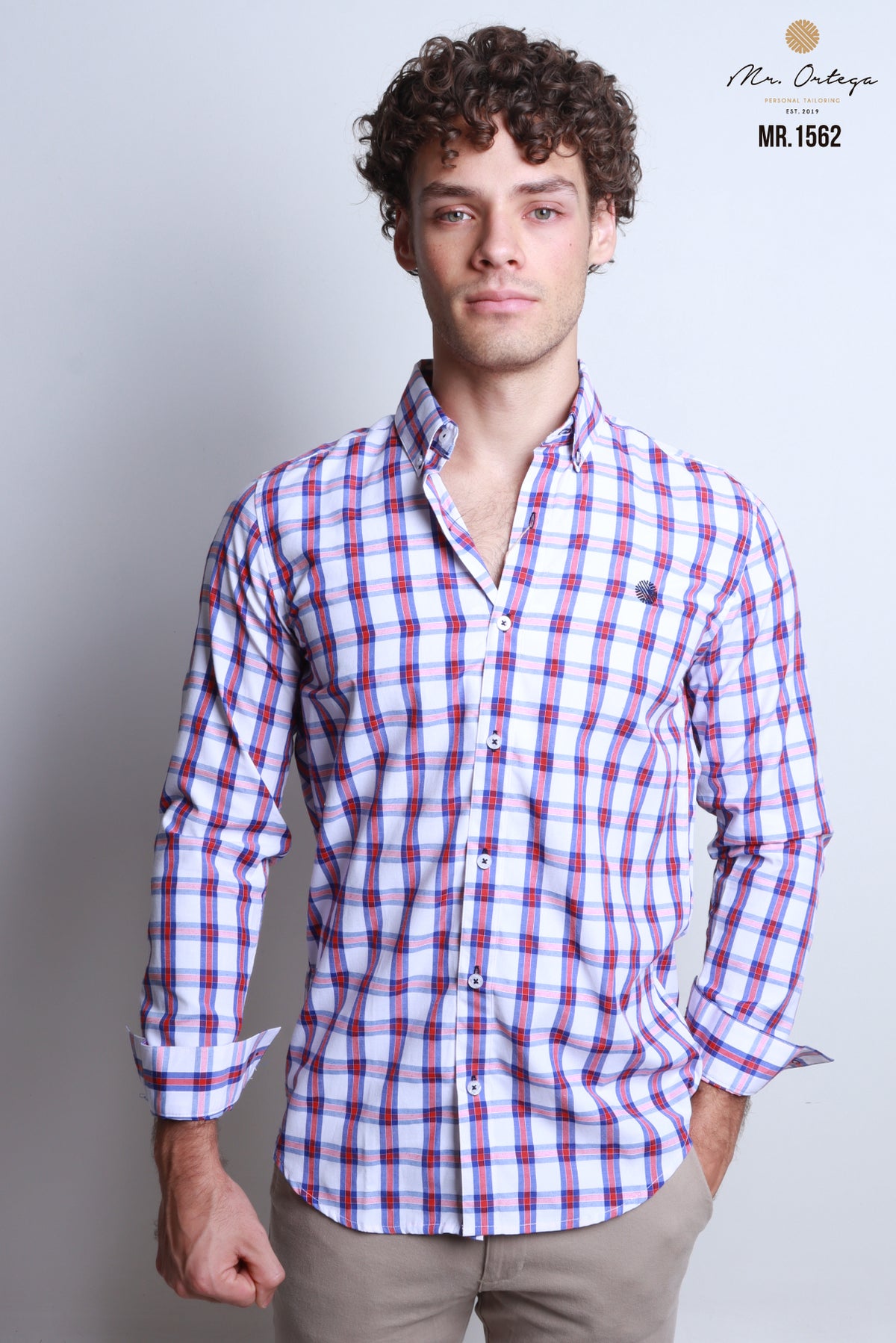 CAMISA CUADROS ROJO, MARINO, BASE BLANCA MANGA LARGA