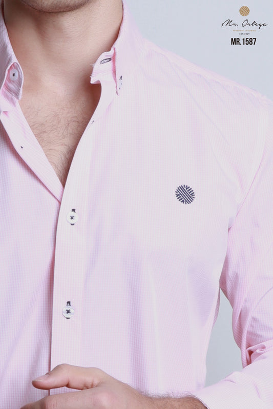 CAMISA CUADROS ROSA Y BLANCO MANGA LARGA