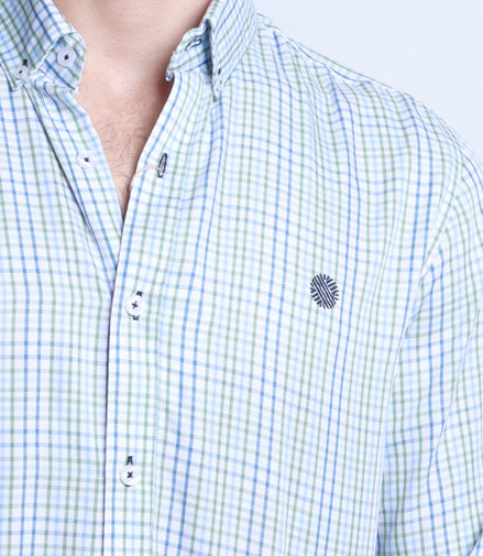 CAMISA CUADROS VERDE, AZUL Y BLANCO