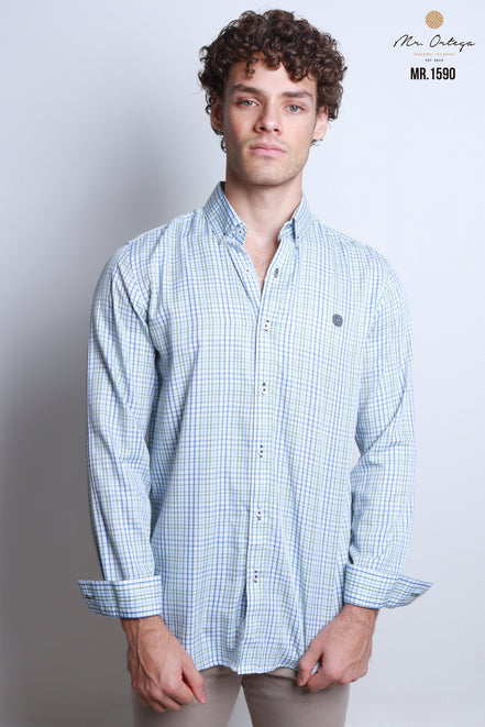 CAMISA CUADROS VERDE, AZUL Y BLANCO
