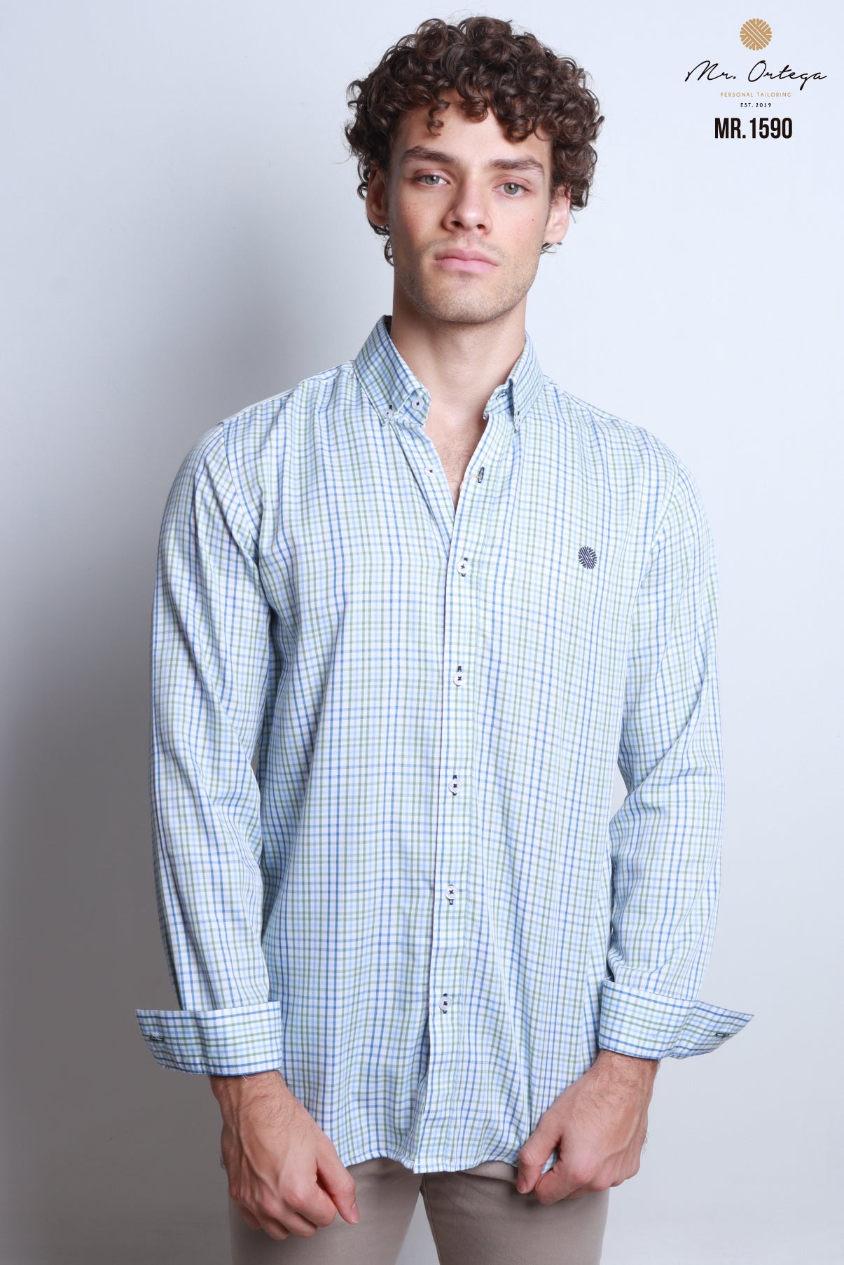 CAMISA CUADROS VERDE, AZUL Y BLANCO