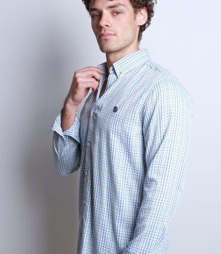 CAMISA CUADROS VERDE, AZUL Y BLANCO