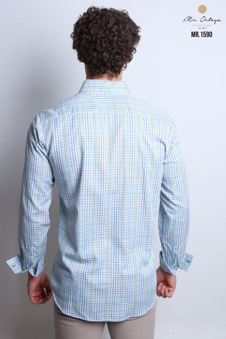 CAMISA CUADROS VERDE, AZUL Y BLANCO