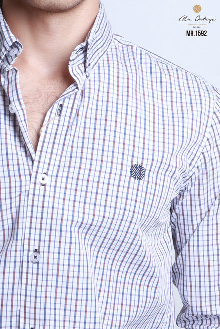 CAMISAS CUADROS BLANCO, CAFE Y AZUL