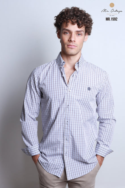 CAMISAS CUADROS BLANCO, CAFE Y AZUL