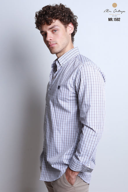 CAMISAS CUADROS BLANCO, CAFE Y AZUL