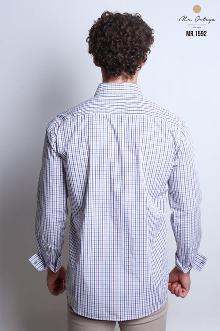 CAMISAS CUADROS BLANCO, CAFE Y AZUL