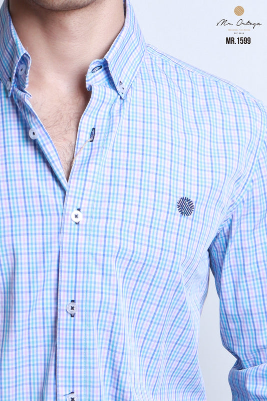 CAMISA CUADROS AZUL, VERDE Y ROSA MANGA LARGA