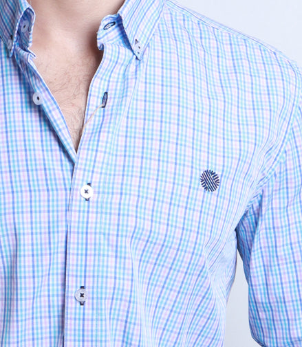 CAMISA CUADROS AZUL, ROSA, BLANCO