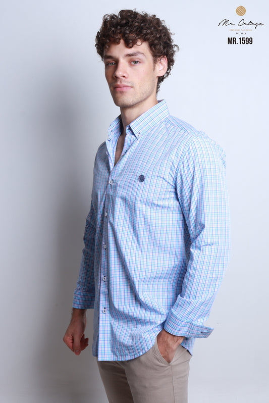 CAMISA CUADROS AZUL, VERDE Y ROSA MANGA LARGA