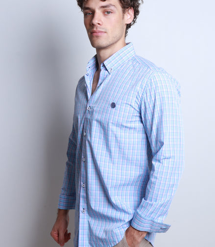 CAMISA CUADROS AZUL, ROSA, BLANCO