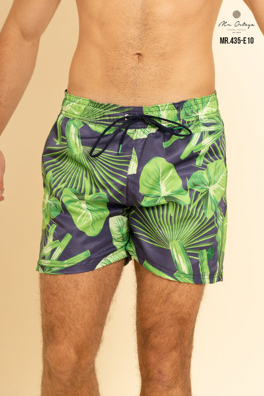 TRAJE DE BAÑO AZUL MARINO ESTAMPADO VERDE