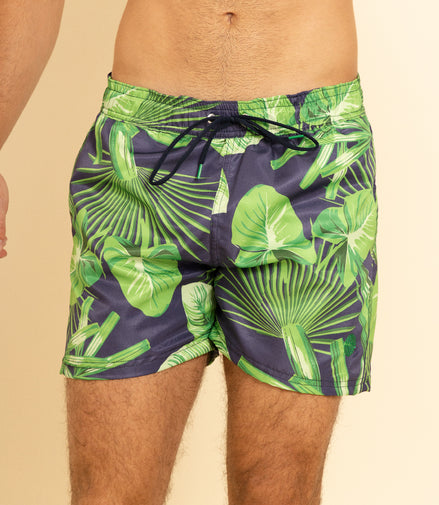TRAJE DE BAÑO AZUL MARINO ESTAMPADO VERDE
