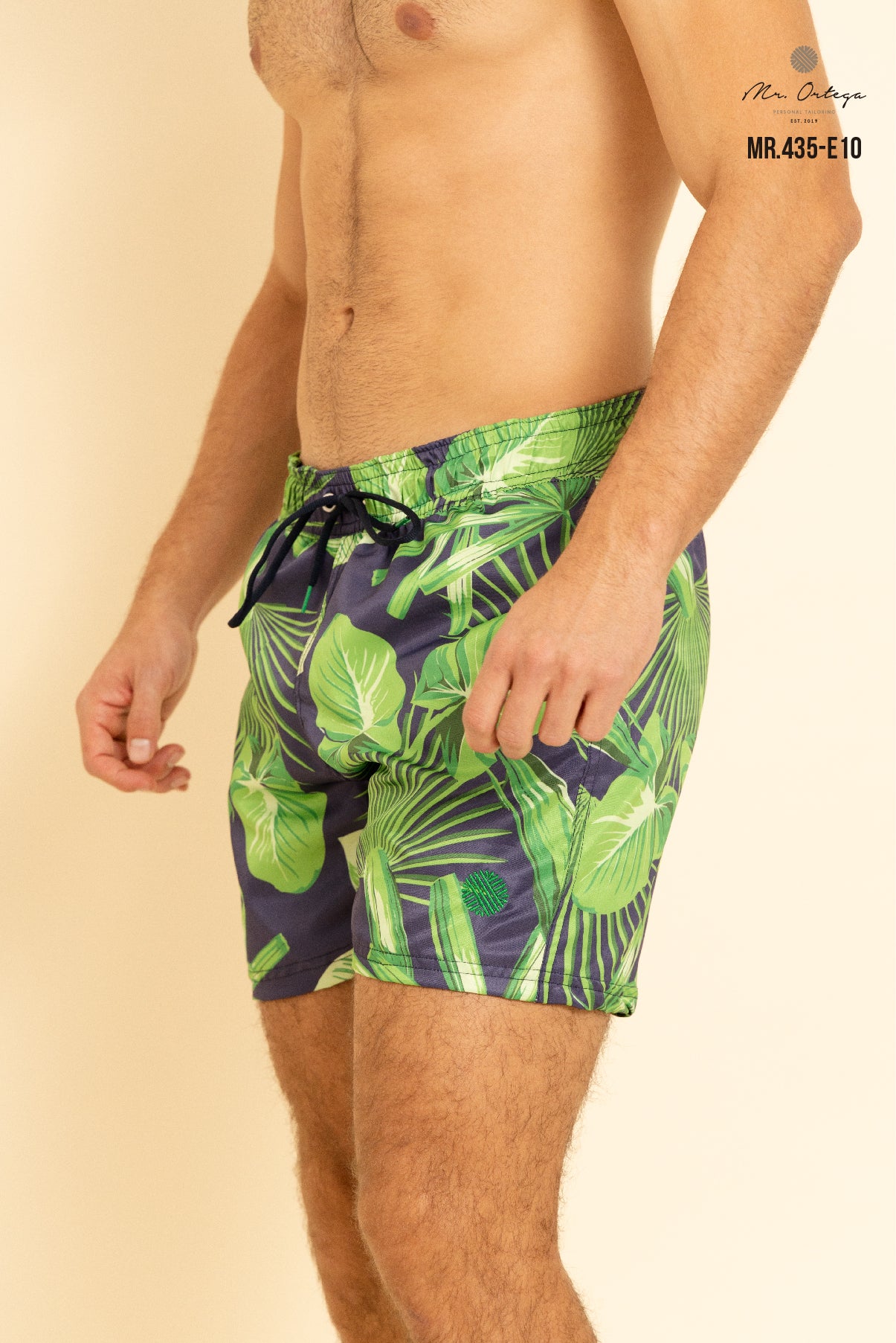 TRAJE DE BAÑO AZUL MARINO ESTAMPADO VERDE