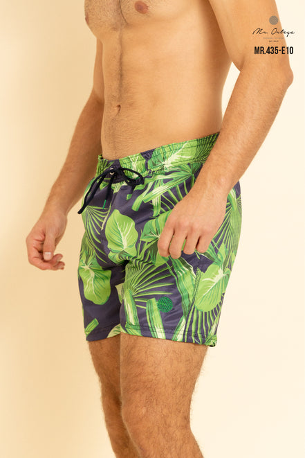 TRAJE DE BAÑO AZUL MARINO ESTAMPADO VERDE