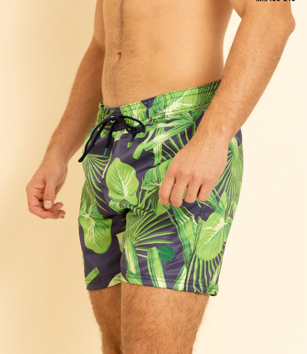 TRAJE DE BAÑO AZUL MARINO ESTAMPADO VERDE