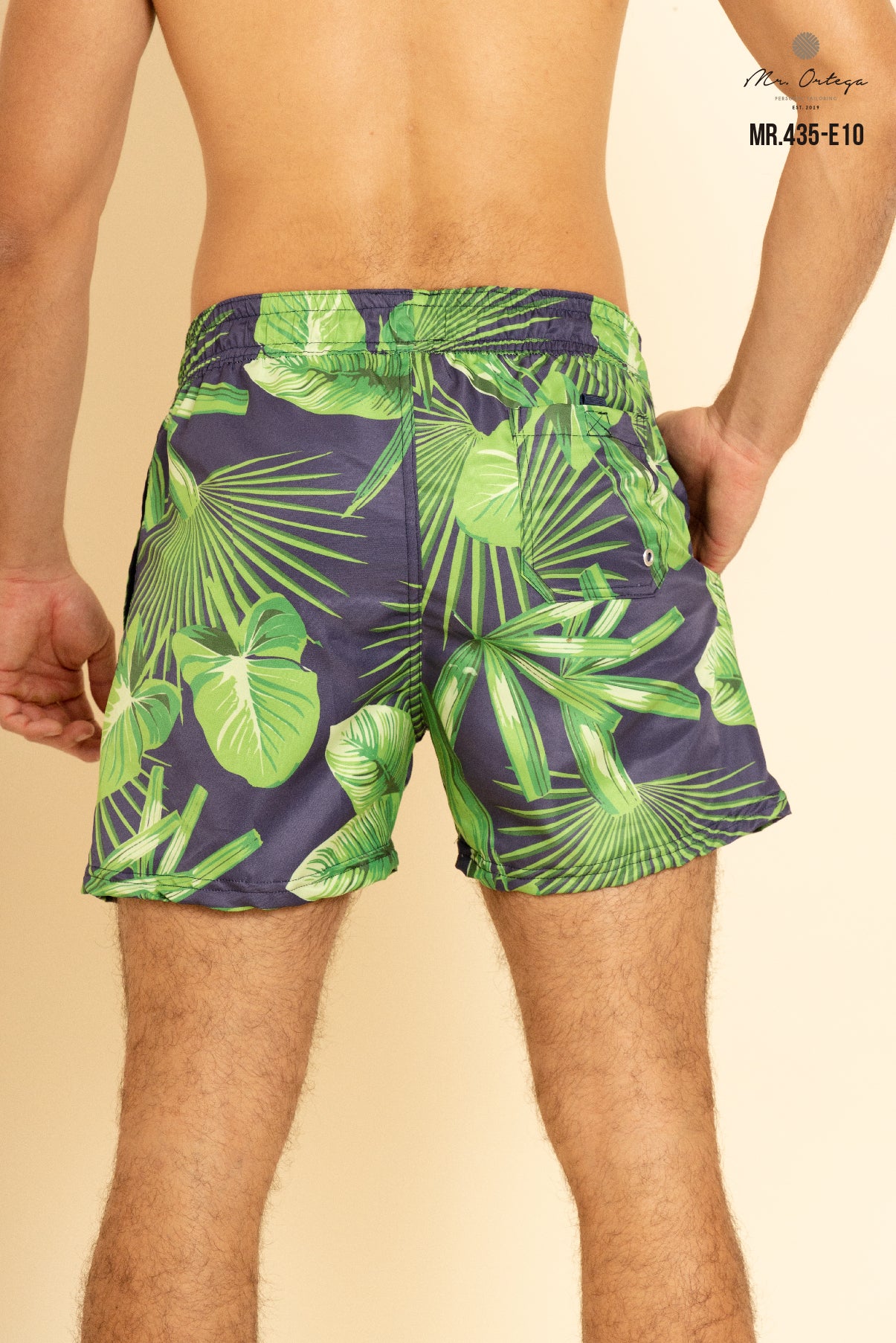 TRAJE DE BAÑO AZUL MARINO ESTAMPADO VERDE