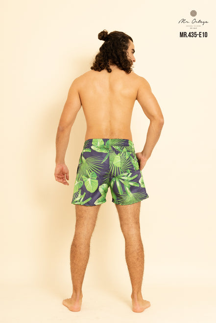 TRAJE DE BAÑO AZUL MARINO ESTAMPADO VERDE