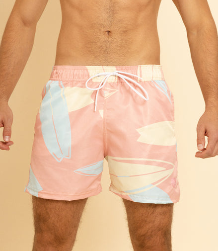 Traje De Baño Rosa Estampado Azul Y Amarillo